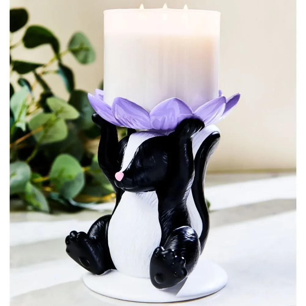 Bath Body Works Purple Flower Friendly Skunk Candle Holder Pedestal NEW